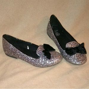 Glitter Shoes with Black Bow